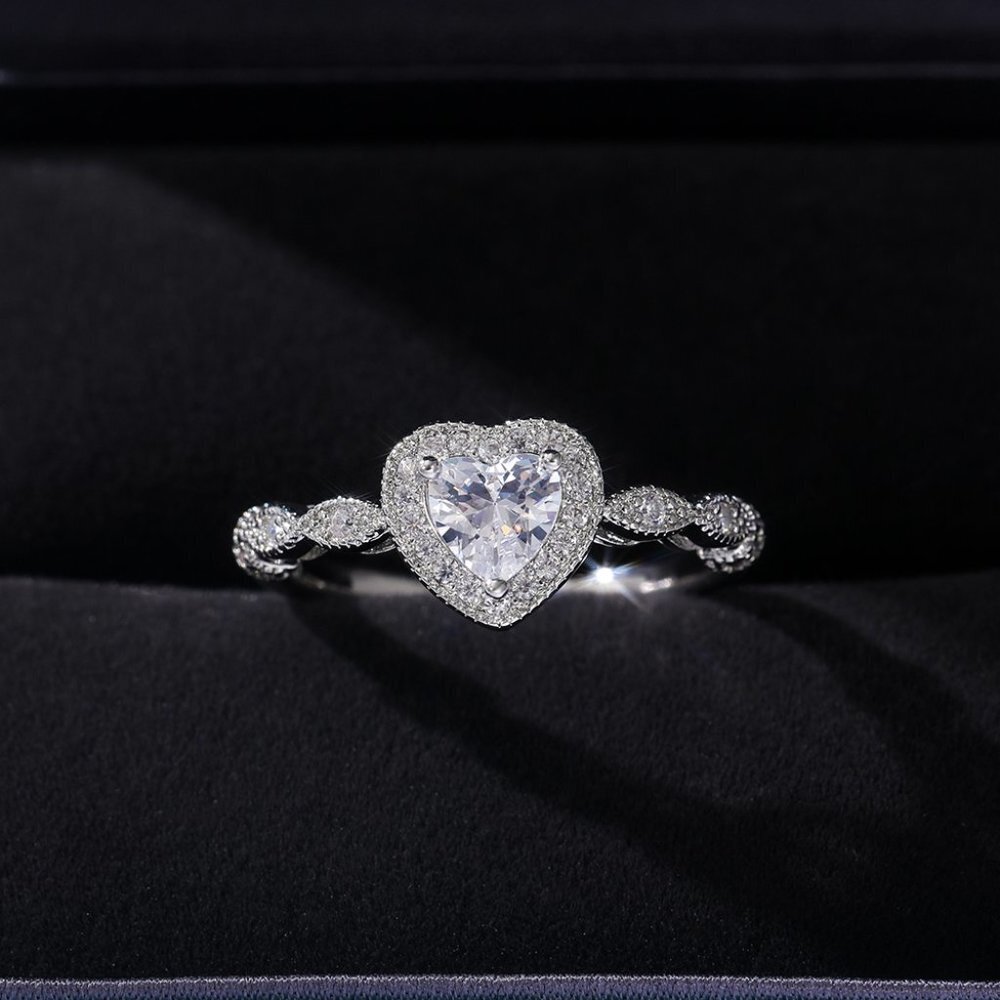 😍DELUXE EDITION HEART CZ FASHION SHINY DIAMOND SILVER RING, K888 - Picture 8 of 11